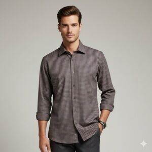 Rossetti Uomo Luxury Two-Fold Cotton Check‎ Button-Down Shirt Grey L